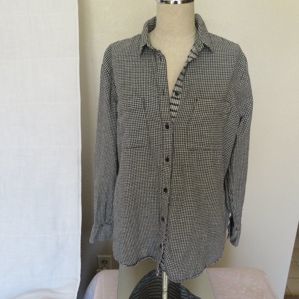 Madewell Cotton Button Down Black White‎ Shirt Size S